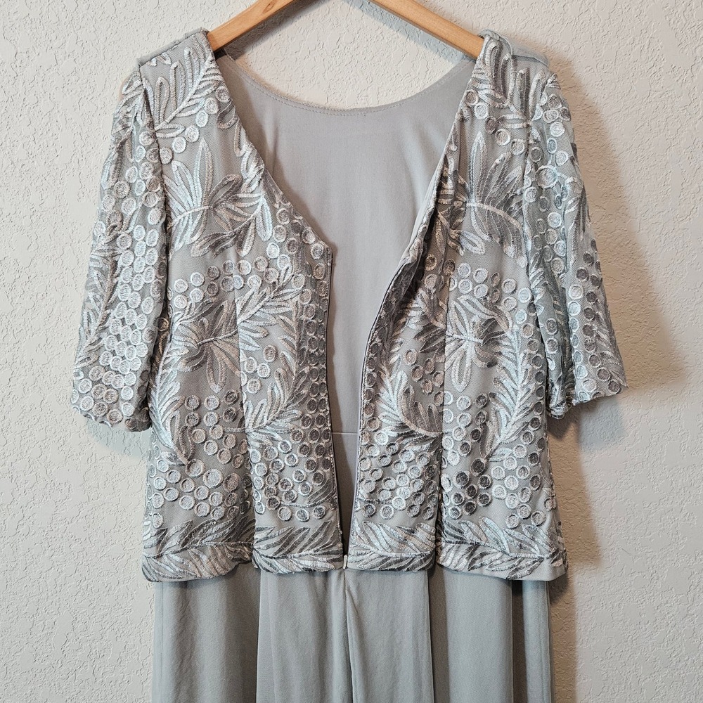Alex Evenings Silver Gray Embroidered Lace Cowl Back Formal Dress 14 - Picture 3 of 10